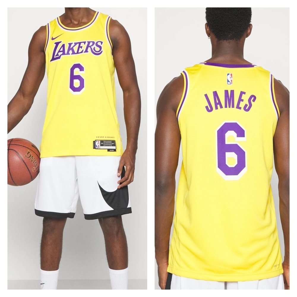 Nike Jersey Unisex M Yellow LeBron James #6 Los Angeles Lakers NBA Basketball